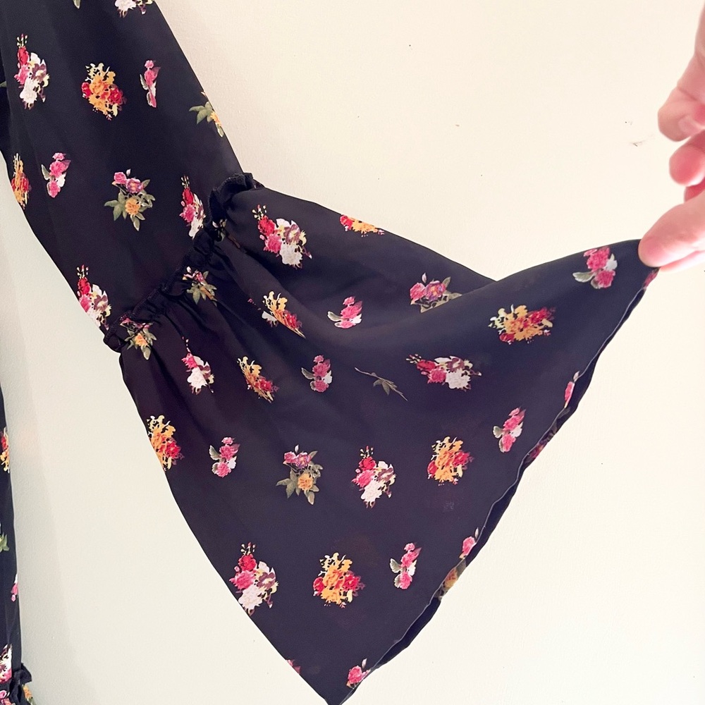 NA-KD Black Flounced Floral Chiffon Dress Size 34 (S) BohoStyle RomanticFemme - Picture 7 of 8
